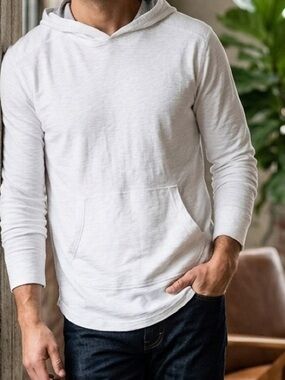 Wings + Horns Off-White Hooded Long Sleeve Top